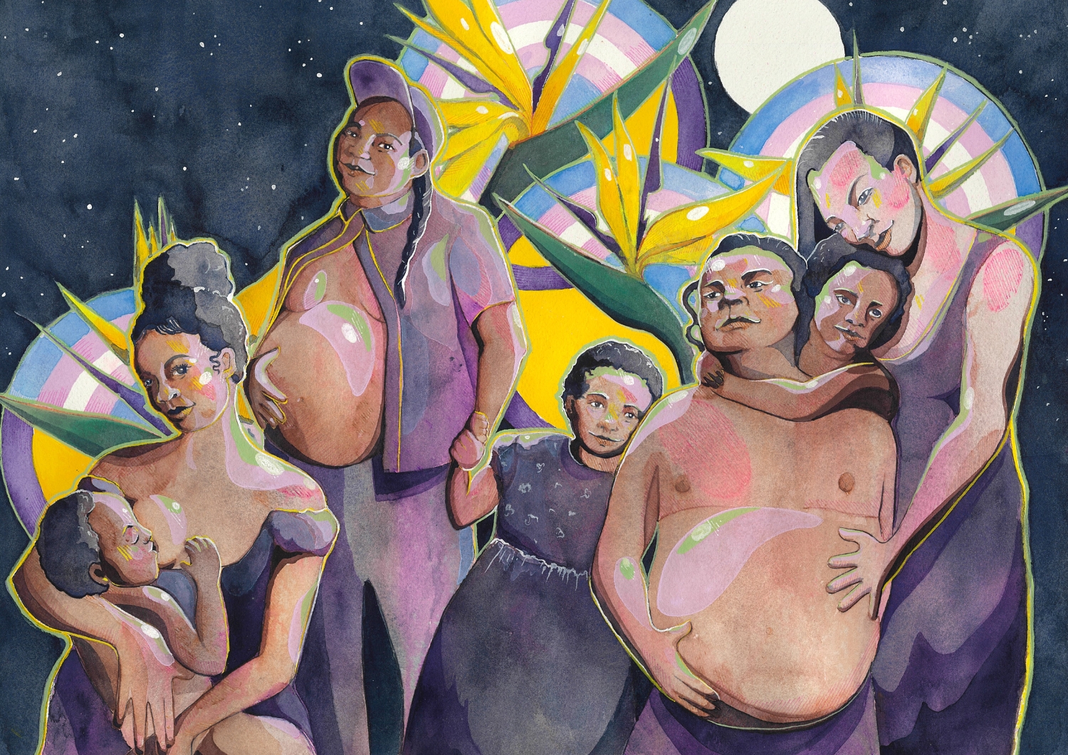 art showing transgender symbolosim and people pregnant and parenting